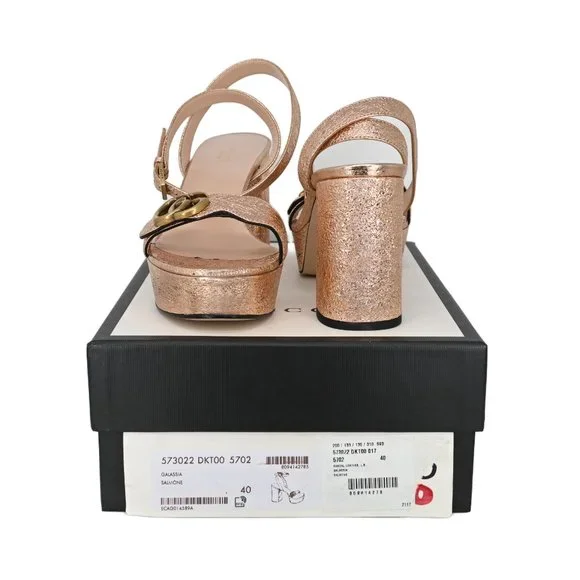 Gucci 573022 GG Marmont Metallic Leather Platform Sandals - Picture 7 of 15